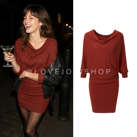 Minimalist | All Saints Rust Knit Sweater Dress Batwing | Rick Owens Vibes - Picture 1 of 9